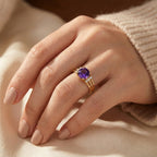 Gold Amethyst Split Shank Ring