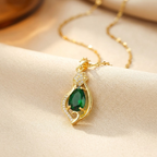 Gold Emerald Teardrop Pendant Necklace