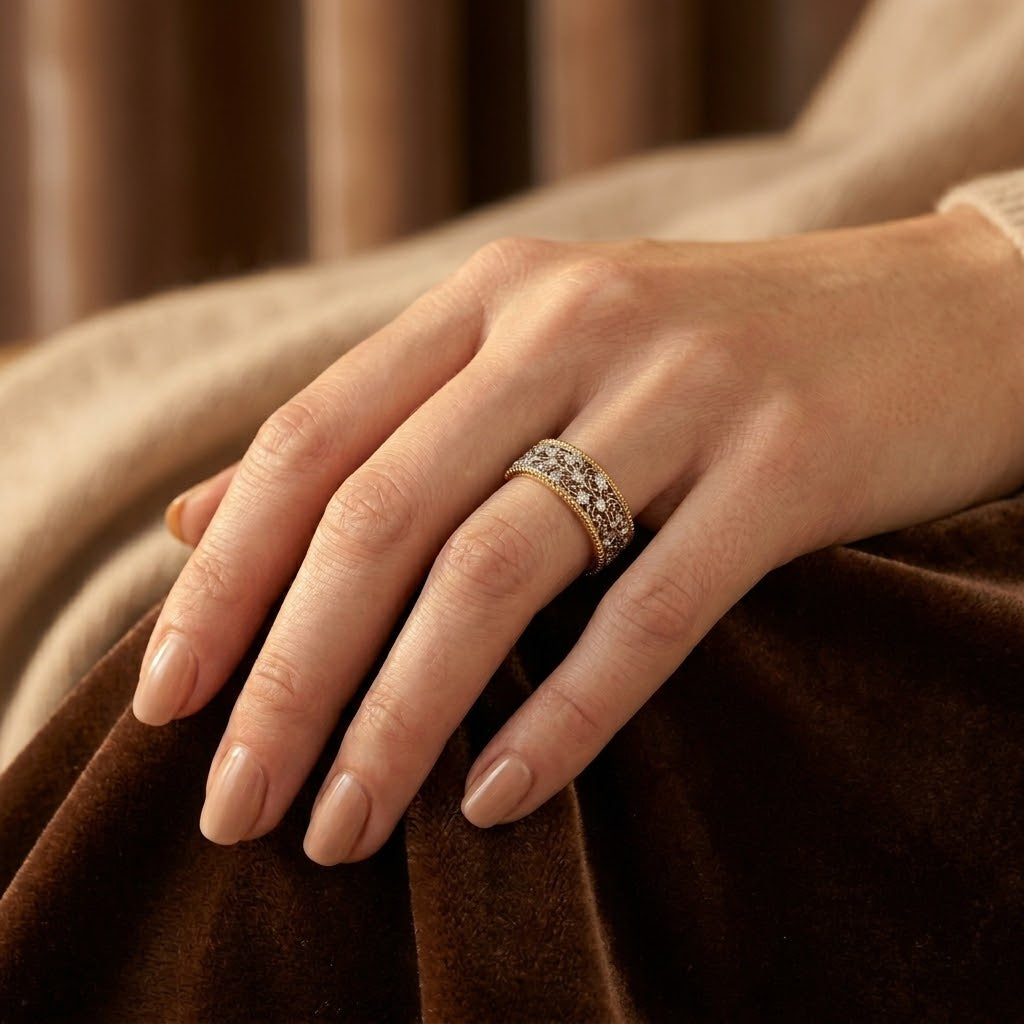 Silver and Gold Ornate Band Ring