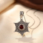 Silver Ruby Star Pendant Necklace