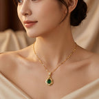 Gold Emerald Teardrop Pendant Necklace