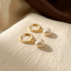 Gold Heart Pearl Drop Earrings