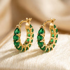 Gold Emerald Lattice Hoop Earrings