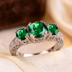 Silver Emerald Three-Stone Ring