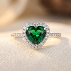 Silver Emerald Heart Halo Ring
